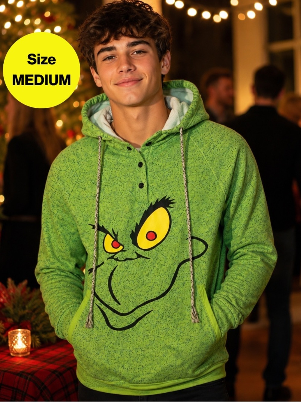 2/for $20 🪩 GRINCH Face Graphic Pullover Hoodie (Unisex Youth Size Medium)